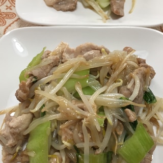 豚こま肉ともやし青梗菜の塩炒め